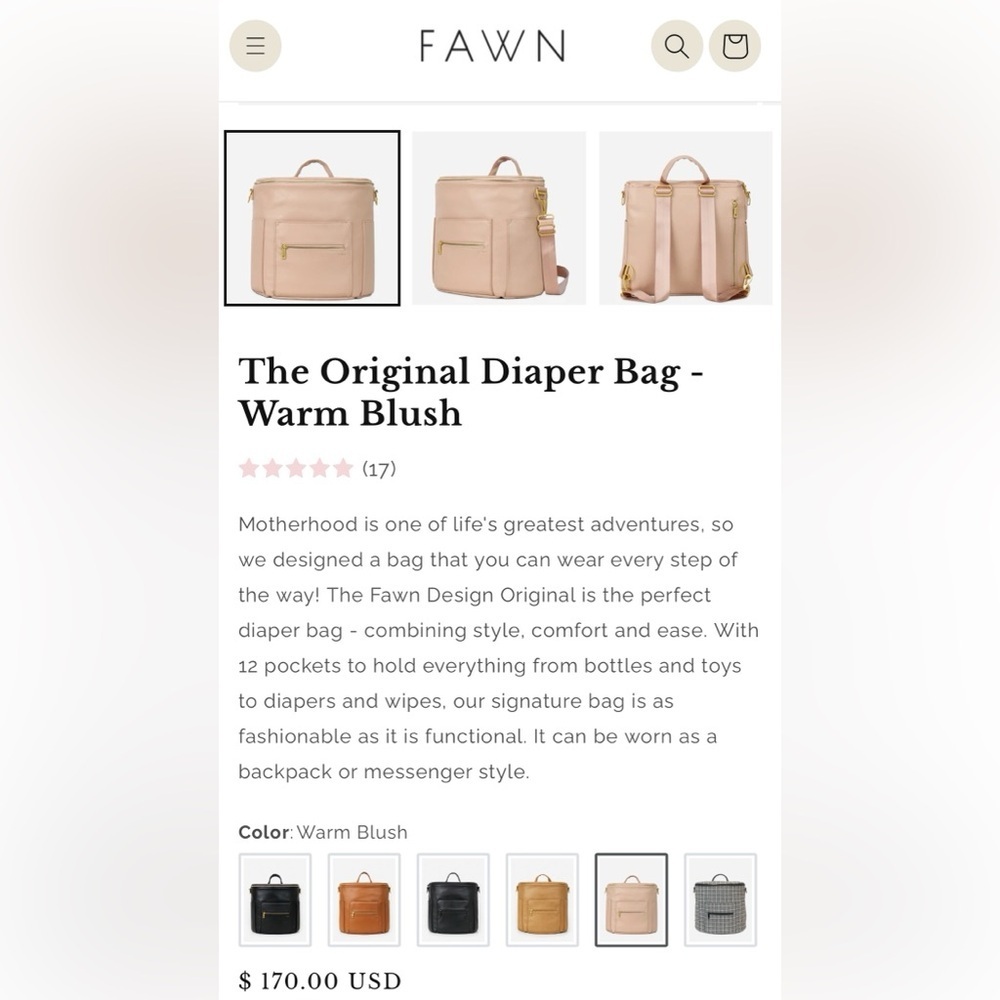 Fawn Design Pink Blush diaper bag